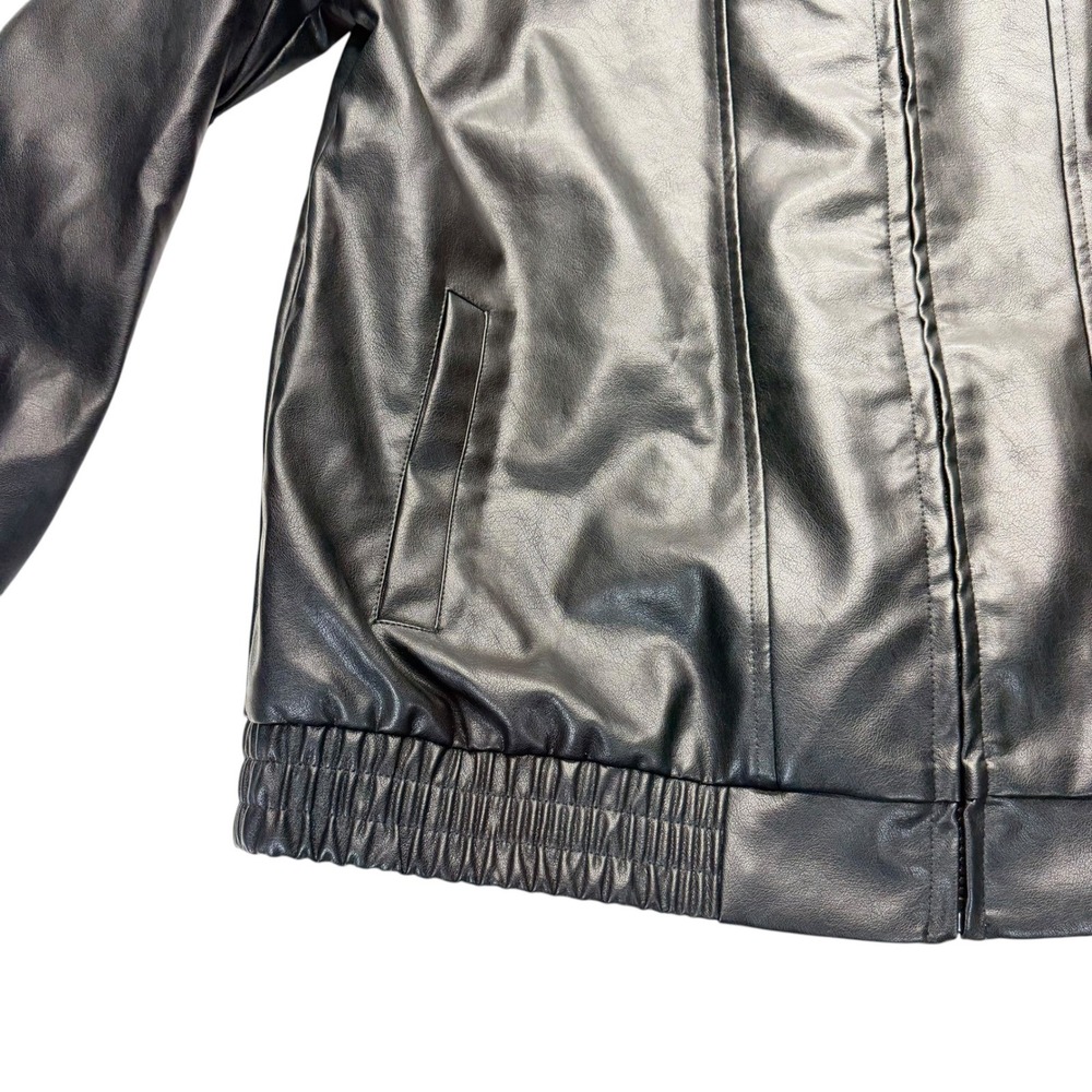Sampeel Jacket Mens L Black Faux Leather‎ Bomber Zip Up Casual - Picture 5 of 13